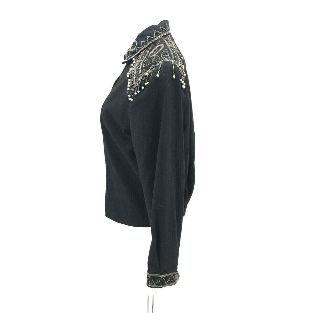 Vintage Modi Denim Women's Western Beaded Shirt Jacket Shacket Sz L 10-12 Black - Picture 4 of 9